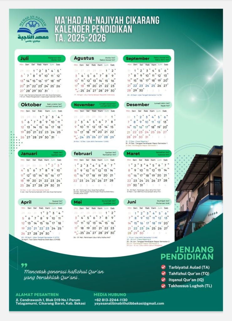 Kalender Pendidikan Ma'had An-Najiyah Cikarang Tahun Ajaran 2026-2027
